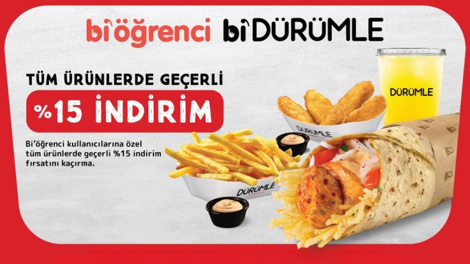 Dürümle’den tüm ürünlerde %15 Bi’öğrenci indirimi!