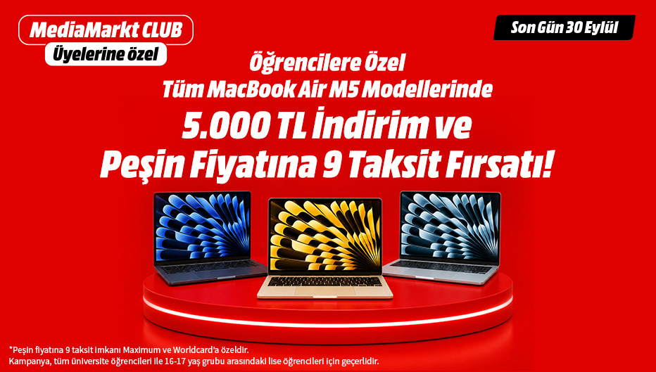 Öğrencilere Özel Tüm MacBook Air M5 Modellerinde Geçerli 5.000 TL Kupon Avantajı!