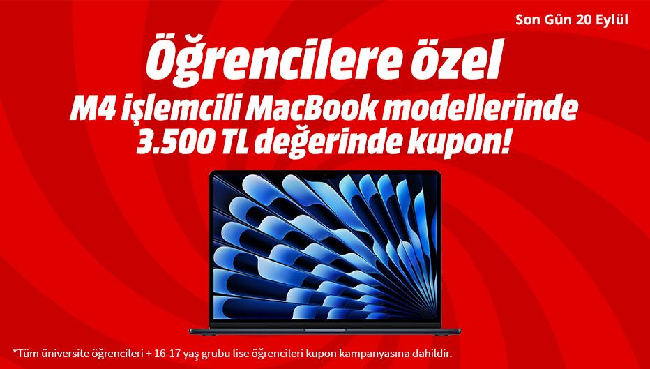 18 Eylul Oncesi - MediaMarkt'tan Öğrencilere M4 işlemcili MacBook Air Modellerinde 3.000 TL Hediye Kupon!