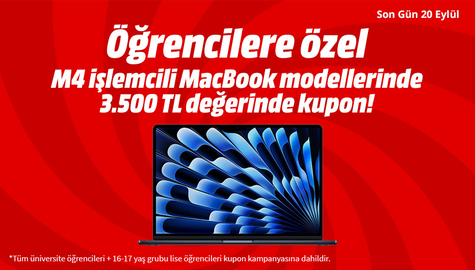 MediaMarkt'tan Öğrencilere M4 işlemcili MacBook Air Modellerinde 3.500 TL Hediye Kupon!